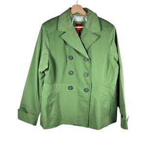 Esprit Womens Raincoat Jacket Size XL Brat Green Double Breasted Travel